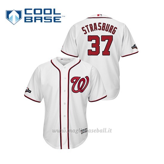 Maglia Baseball Uomo Washington Nationals 37 Stephen Strasburg 2019 Postseason Cool Base Bianco